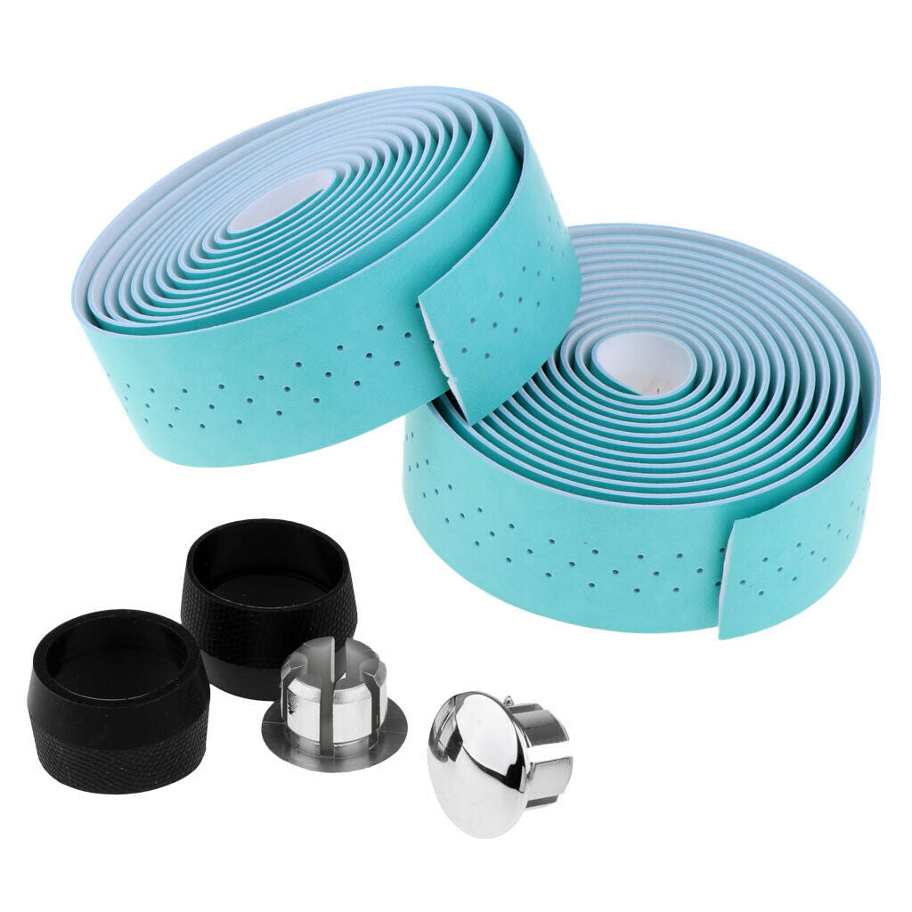 Road Bike Bicycles Non-Slip Handlebar Ribbon Tapes Bar Plugs Accessory Blue