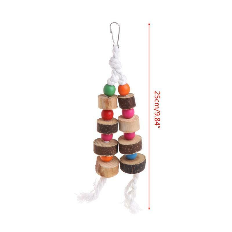 Natural Wooden Birds Parrot Colorful Toys Chew Bite Hanging Cage Balls Two Ropes