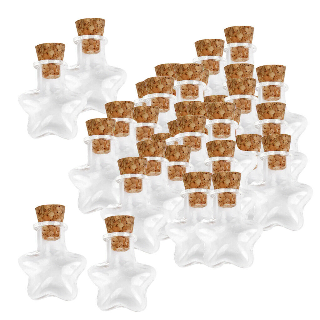 60 Star Shape Small Empty Clear Cork Glass Wishing Message Bottles Vial bulk