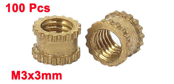 M3x3mm Threaded Round Metal Knurl Thread Insert Nuts Brass Tone 100pcs