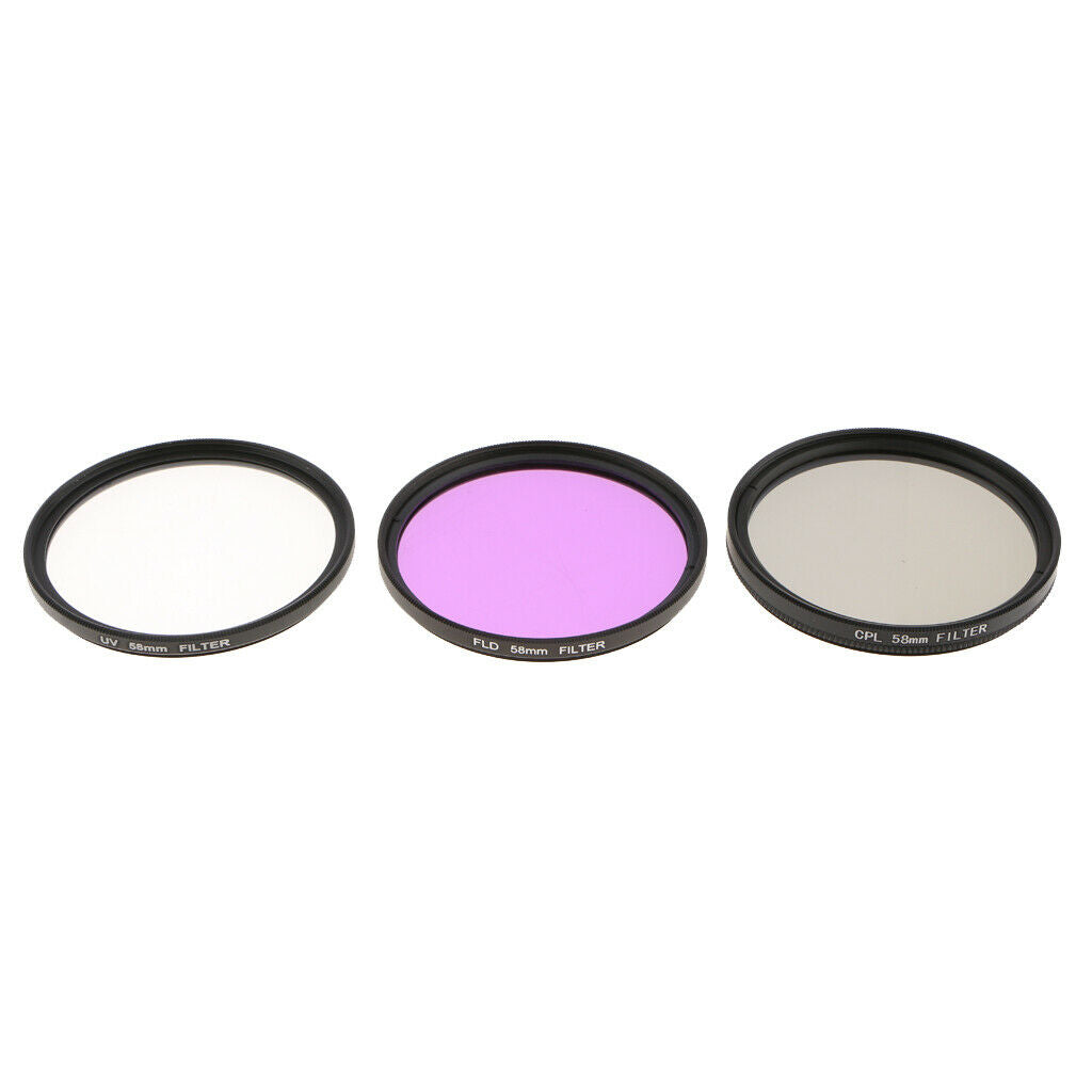 Lens Filter Kit UV CPL Polarizer FLD + Storage Bag for Nikon Canon 58mm