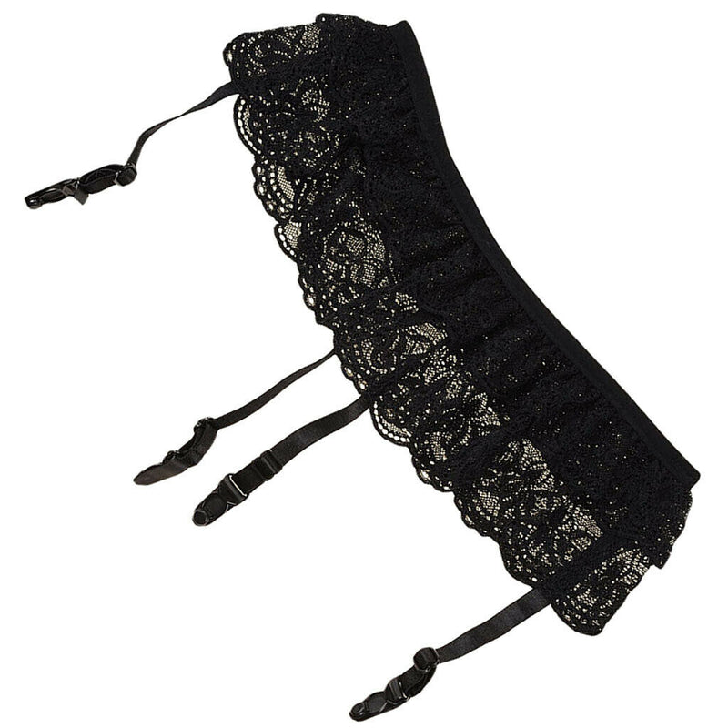 Sheer Double-layer Lace Garterbelt Garter Belt Skirt - Black