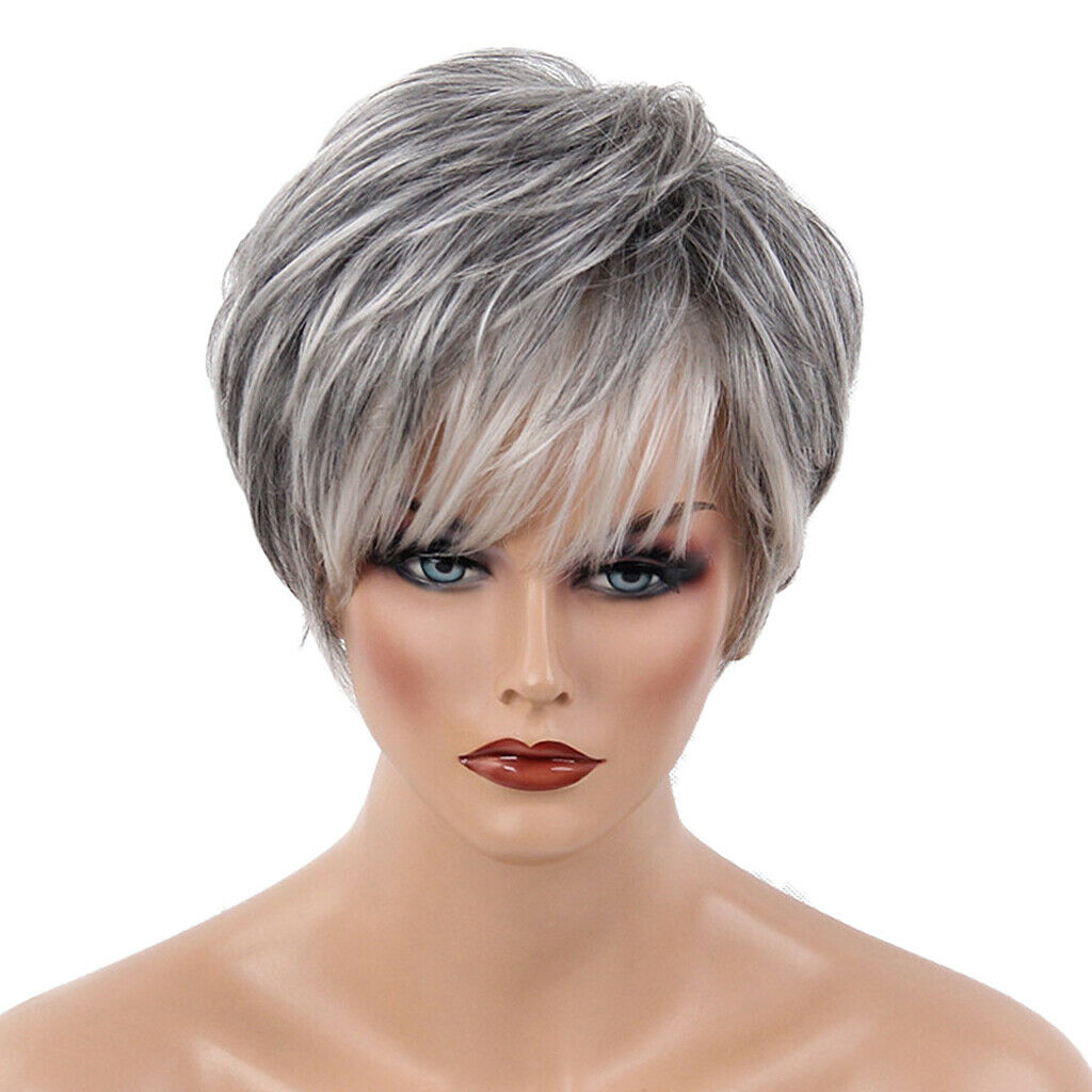 MagiDeal Fashion Lady Gray Short Human Hair Wigs Full Natural