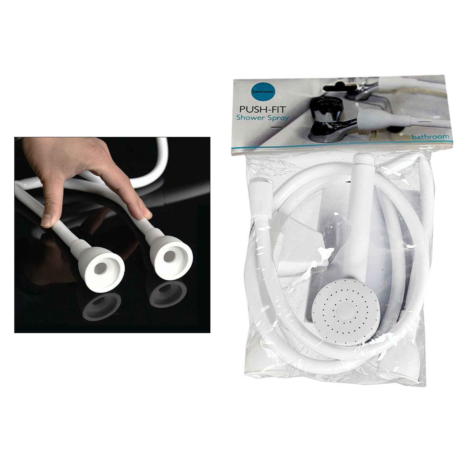 Double Tap Push on Bath Sink Tub Shower Spray Head and Hose Push Fit Pet Cleaner