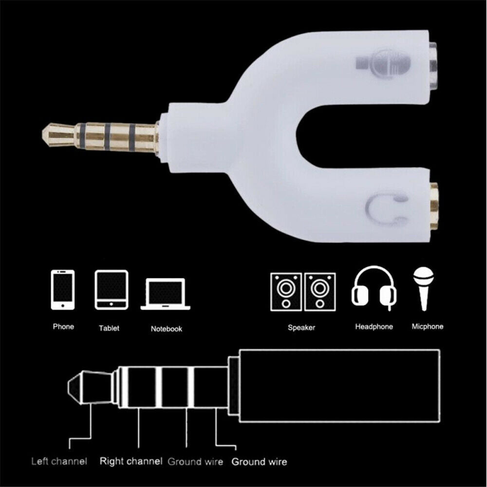 3.5mm 2 U-Shaped Audio Adapter For Stereo Headsets Microphone Audio Converter