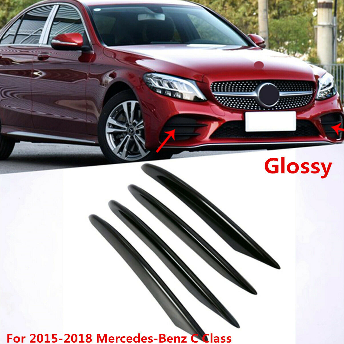 Front Fog Light Decorative Cover Trim for Mercedes-benz 2015-2018 C Class Glossy