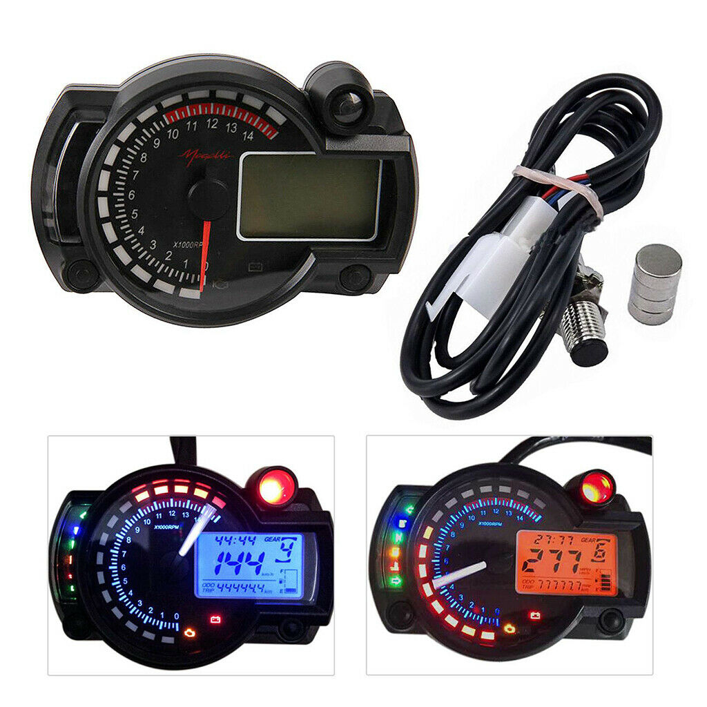 Motorbike Motorcycle Digital Speedometer Odometer Tachometer Gauge 14000RPM