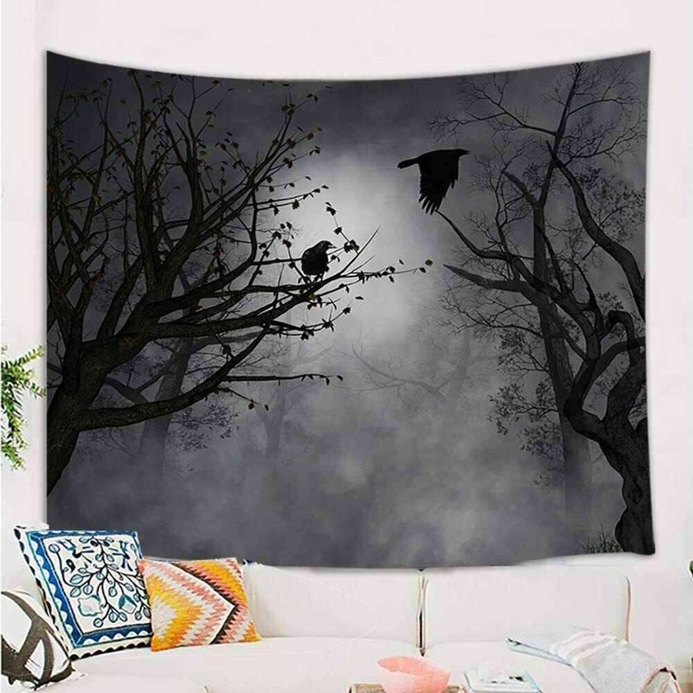 GothicTapestry, Birds At Branches on Creepy Jungle At Deep Dark Forest Tapestry