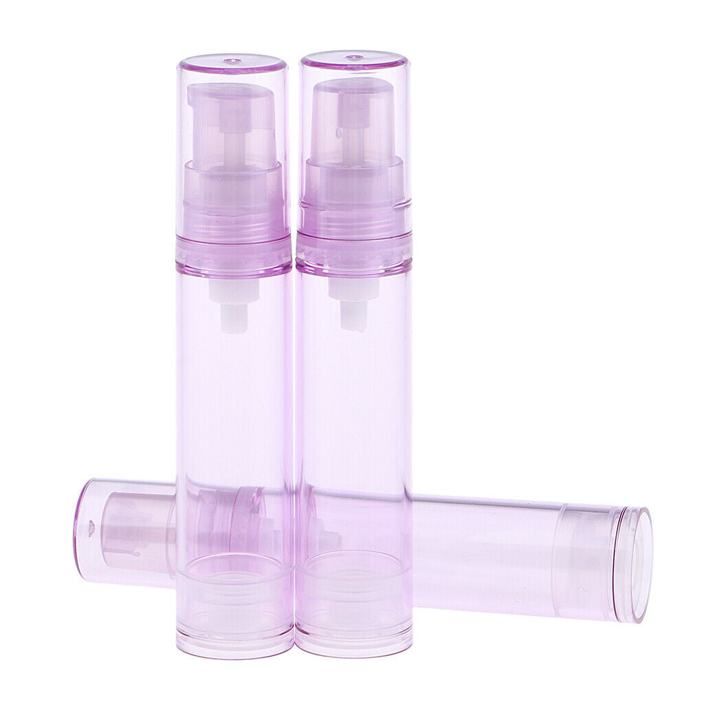 3x Empty Airless Vacuum Pump Bottles Travel Cosmetic Containers 10ml Purple