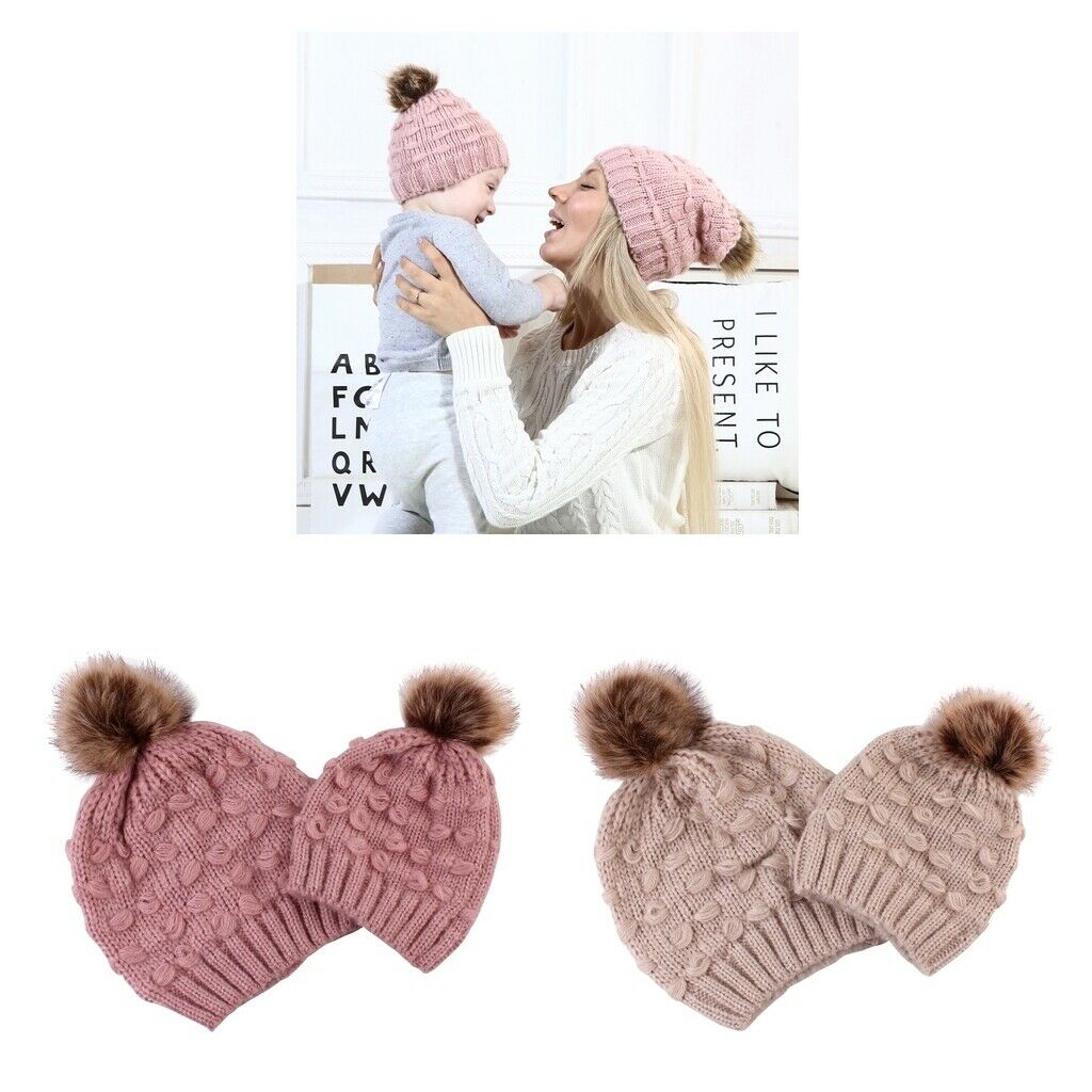 4pcs / 2set   Parent - Child   Hat   with   Pompom