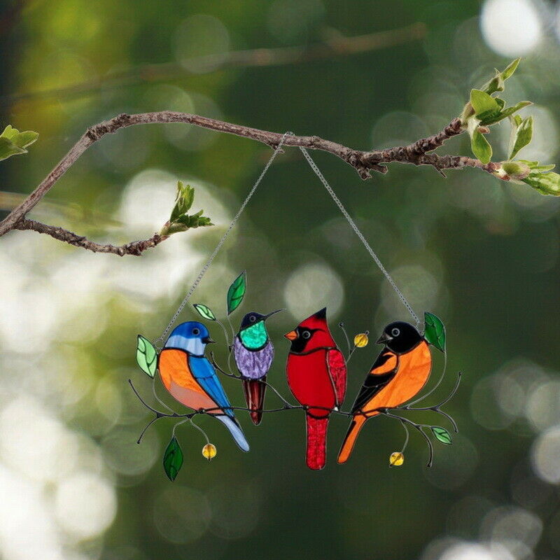 4Birds On A Wire Hanging Suncatcher Window Panel Ornaments Home Garden Decor L/P