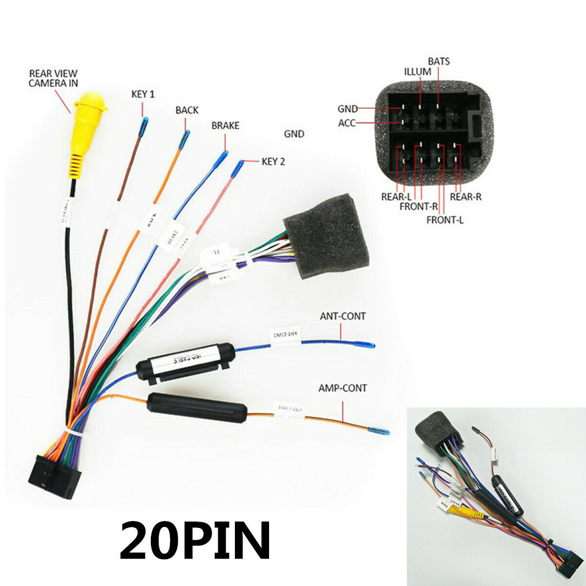 20 PIN ISO Wiring Harness Connector for 1DIN 2DIN Android Standard Audio System
