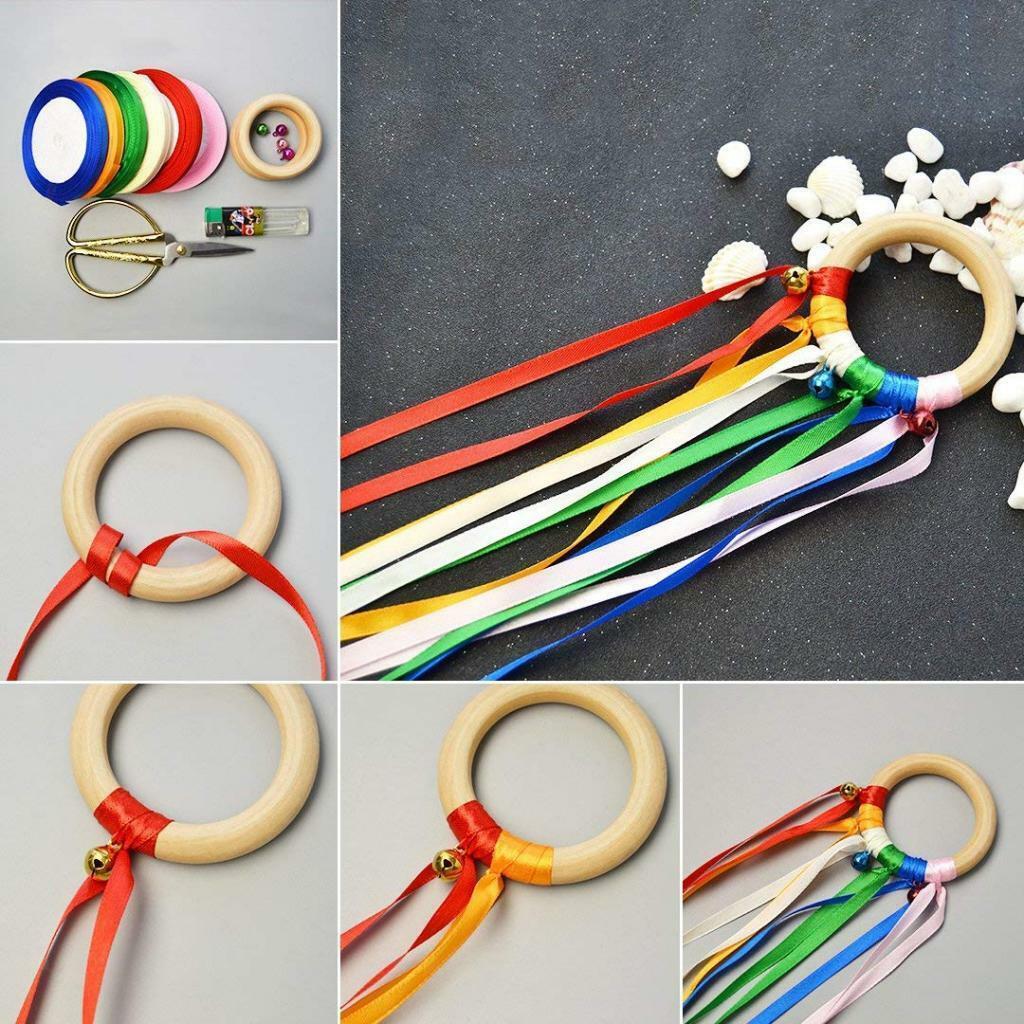 40Pcs Natural Wood Circles Beads Wooden Ring DIY Jewelry Making Crafts DIY