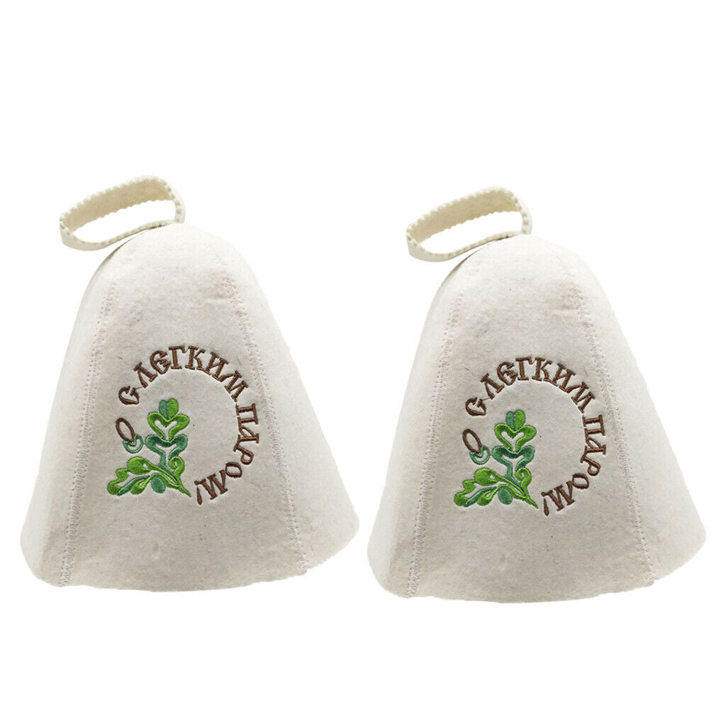2xWool Hat for Sauna Banya Bath House Head Protection Embroidered Leaves