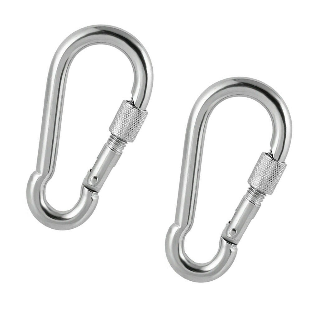 2pcs Spring-Loaded Gate Stainless Steel Carabina Karabiner D Clips Hook for Home