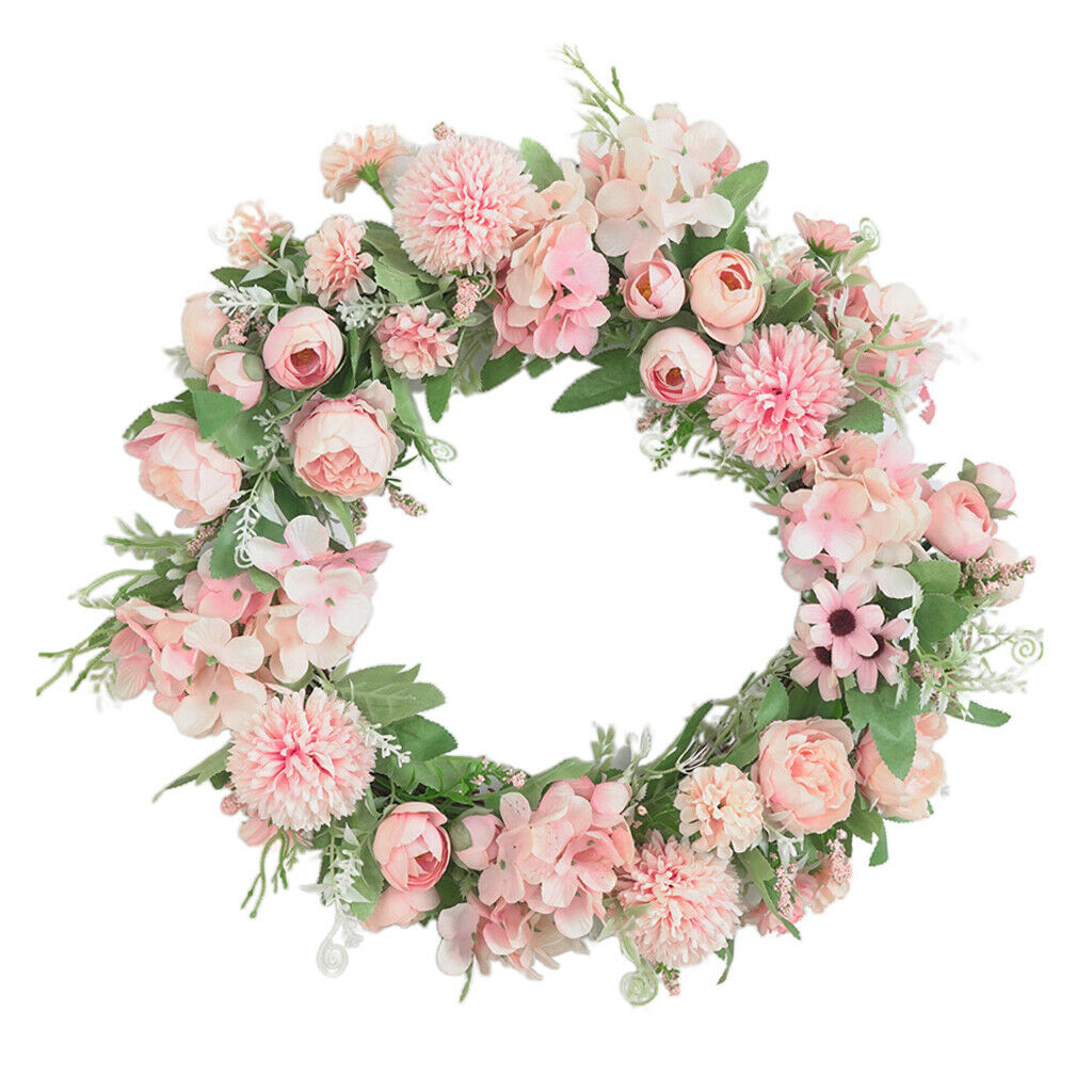 2x Artificial Peony Wreath Garland Door Farmhouse Showcase Party Decor Pink