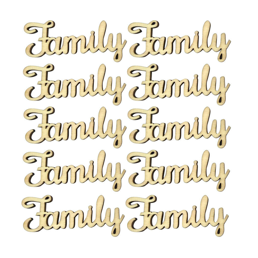 10 Pcs Cut out Wooden Words ''Family'' Sign Home Wedding DIY Decorations