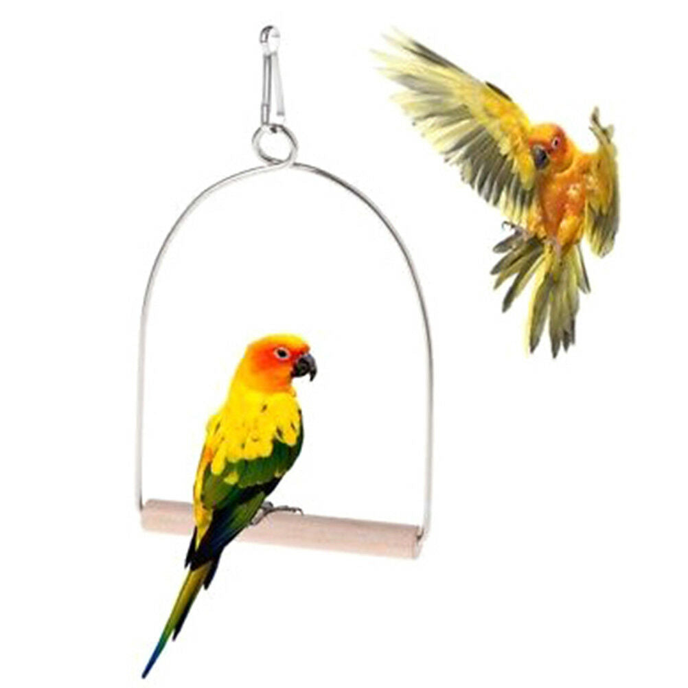 wooden natural birds perch parrots hanging swing cage toys stand holder pe.l8