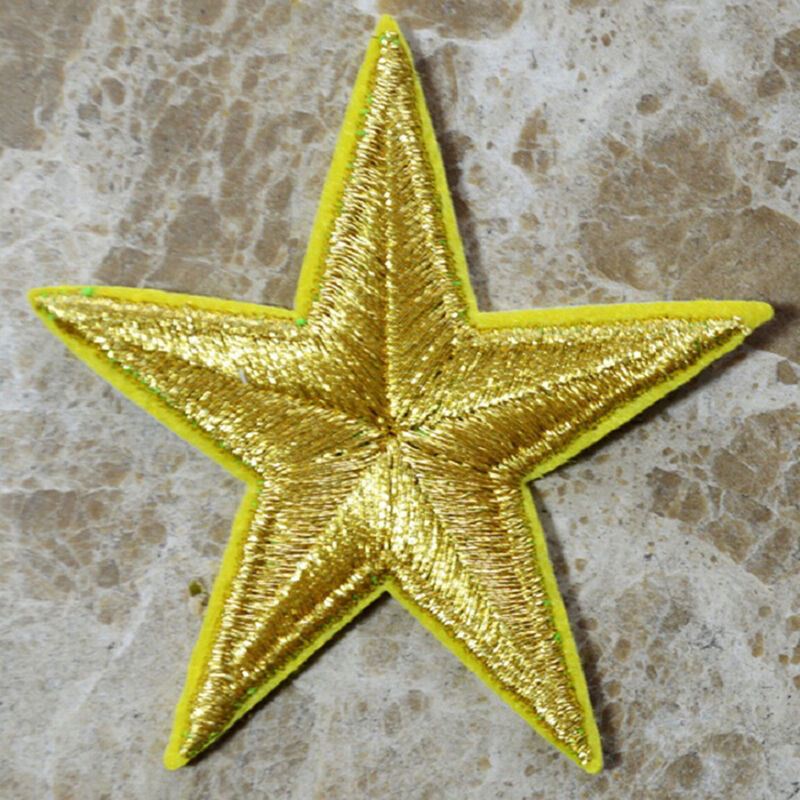 2x Golden STAR embroidered applique iron on patch badge motif DIY Sewing 5cm  Lt