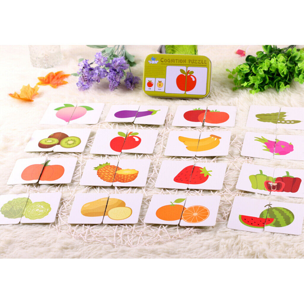 32 Pieces Preschool Educational Flash Cards for Kids Vegetables and Fruits