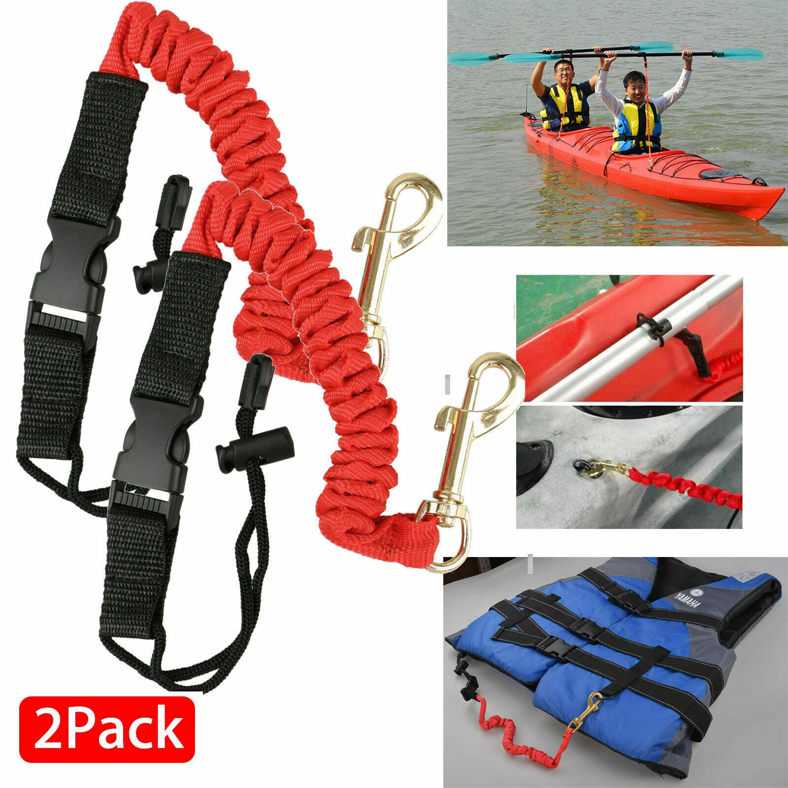 2x Kayak Canoe Elastic Paddle Leash Fishing Rod Lanyard Accessories Rope Safety