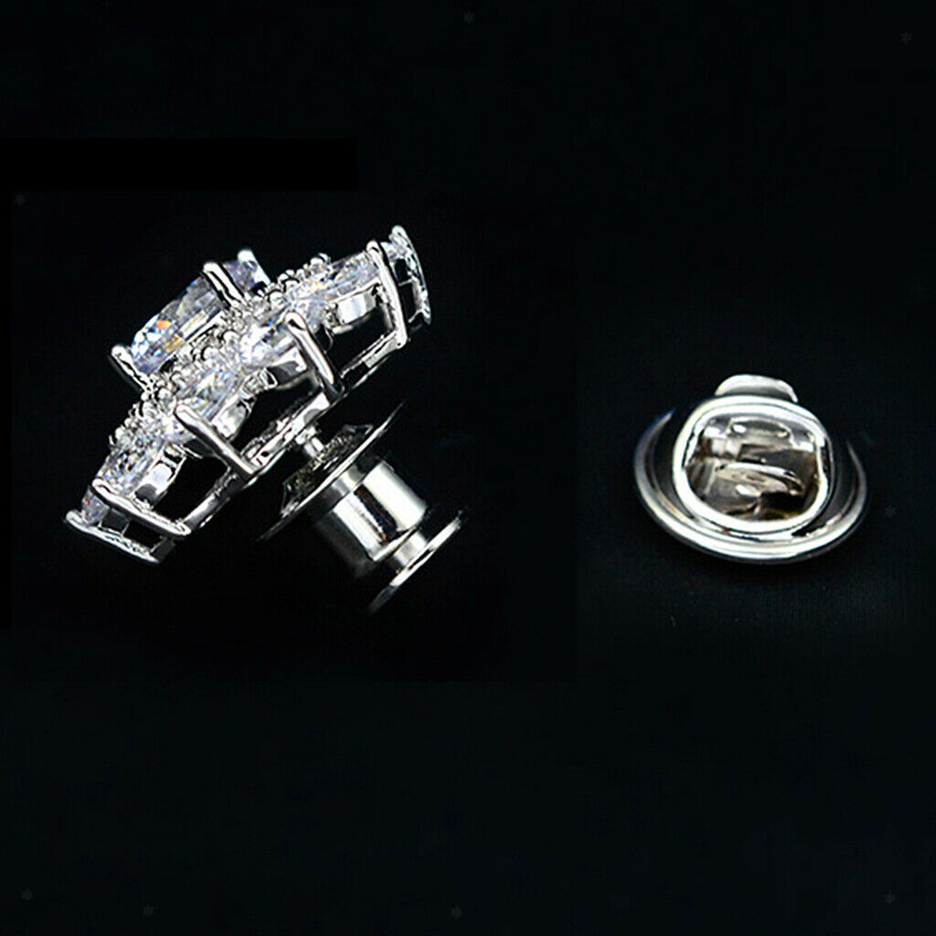 Cubic Zircon Flower Brooch Pin for Men Women Corsage Pin, Crystal Collar Pin