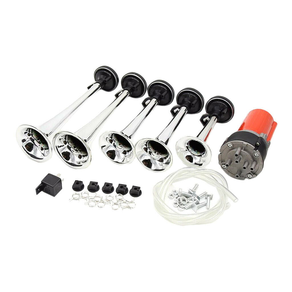 Musical Jazz Air Horn 5 Trumpet Super Loud 130db 12V Compressor Set Car Truck