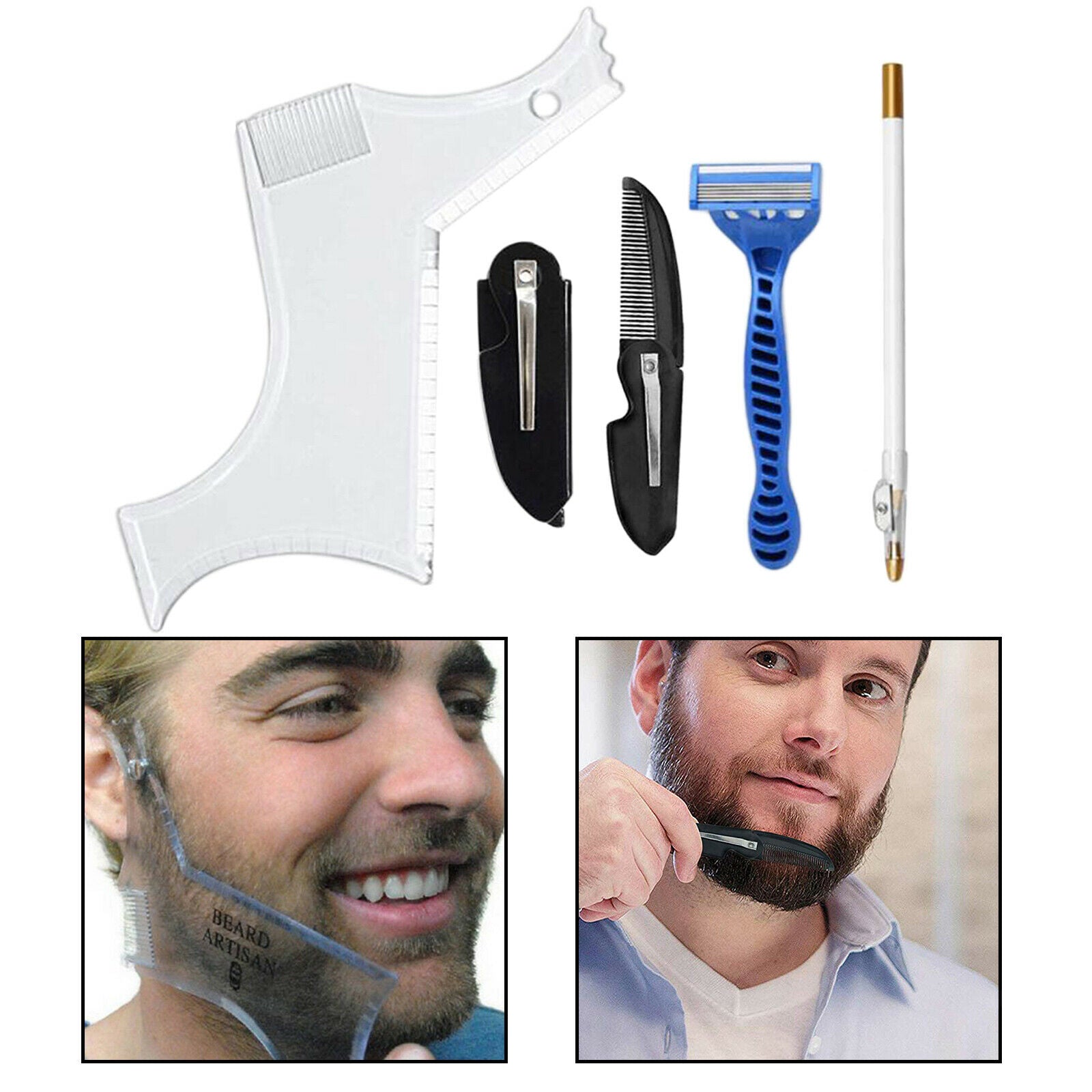 5 in 1 Beard Shaper Template Styling Comb Set for Perfect line up & Edging