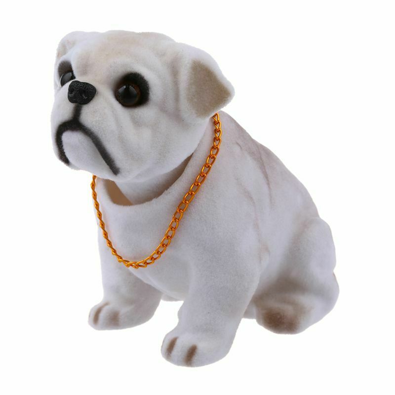 White Light Gray Shaking Head Nodding Bulldog Dog Decoration for Car E1Y8Y8