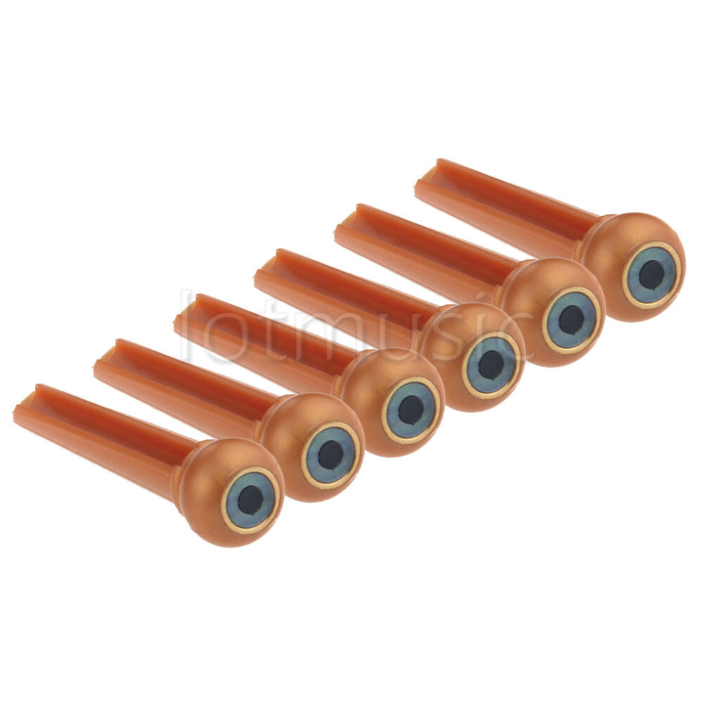 6 Pcs Acoustic Guitar Bridge Pins And Brass Circle Skirt Plastics Slotted