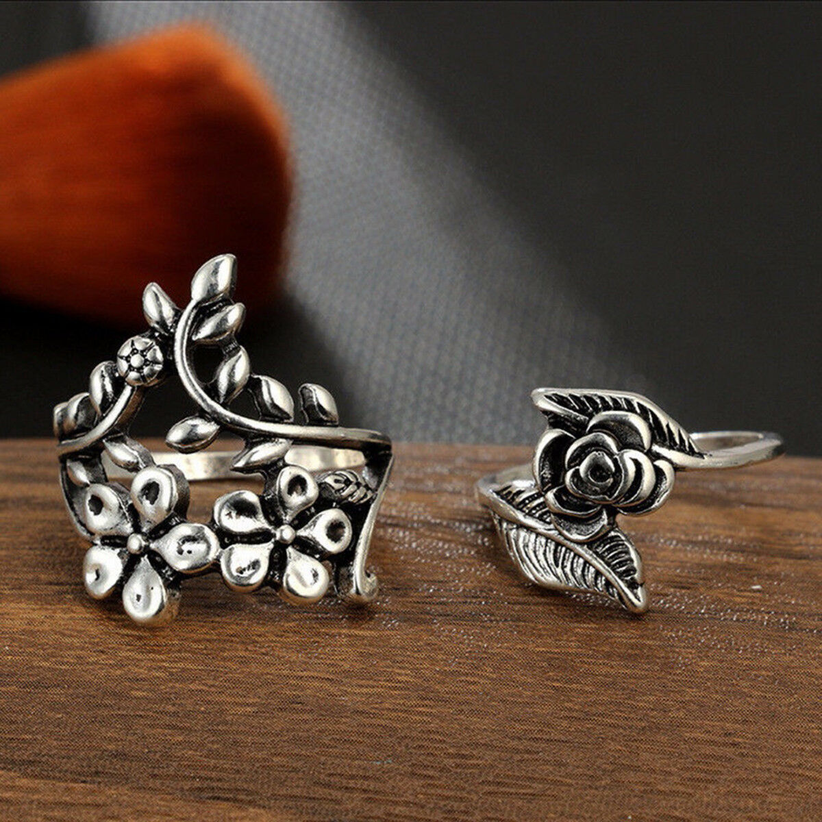 4Pcs/Set Retro Flower Leaves Midi Finger Knuckle Rings Boho Fashion Jewelry Gift