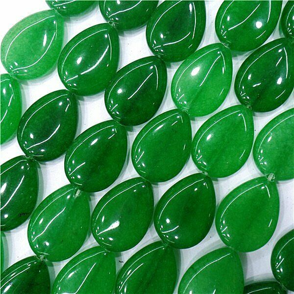 15 Grains/1 Strand 25x18x7mm Green Malay Jade Teardrop Spacer Loose Beads HH8037