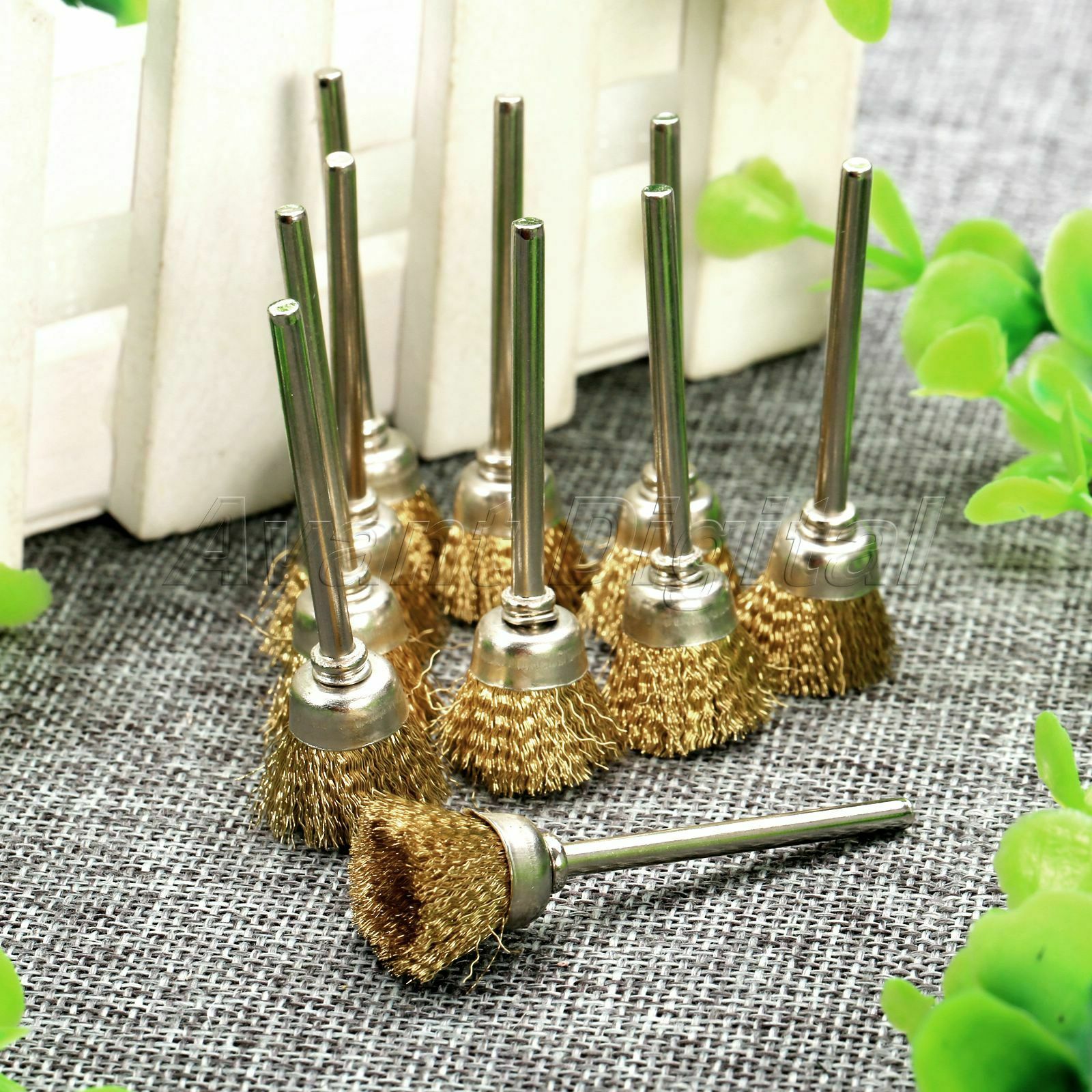 10Pcs 3mm Shank Mandrel Brass Wire Wheel Brushes Rotary Tool Grinder Accessories