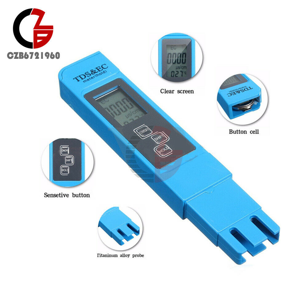 Blue Digital TDS&EC Meter Tester EC-1 Aquarium Water Quality Test Pen 0-9990ppm