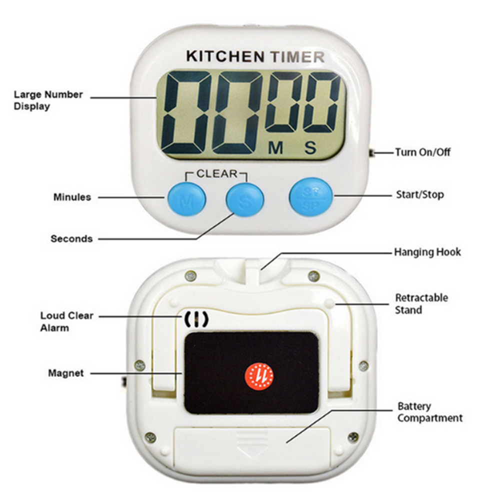 Large Magnetic Kitchen Cooking LCD Digital Timer Countdown Up Clock Loud Alarm