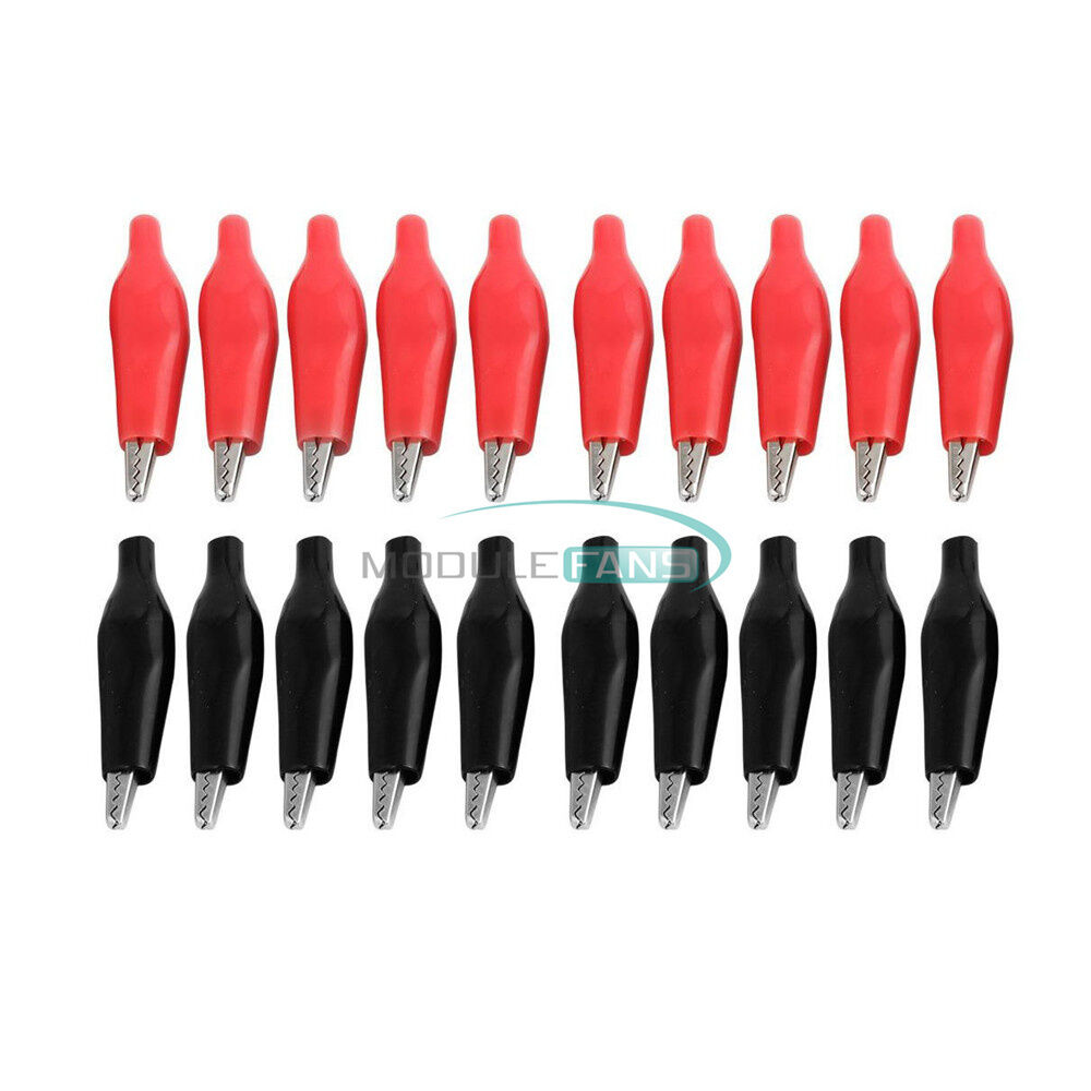 20pcs Soft Plastic Coated Testing Probe Aligator Clips Crocodile P2001 Black Red
