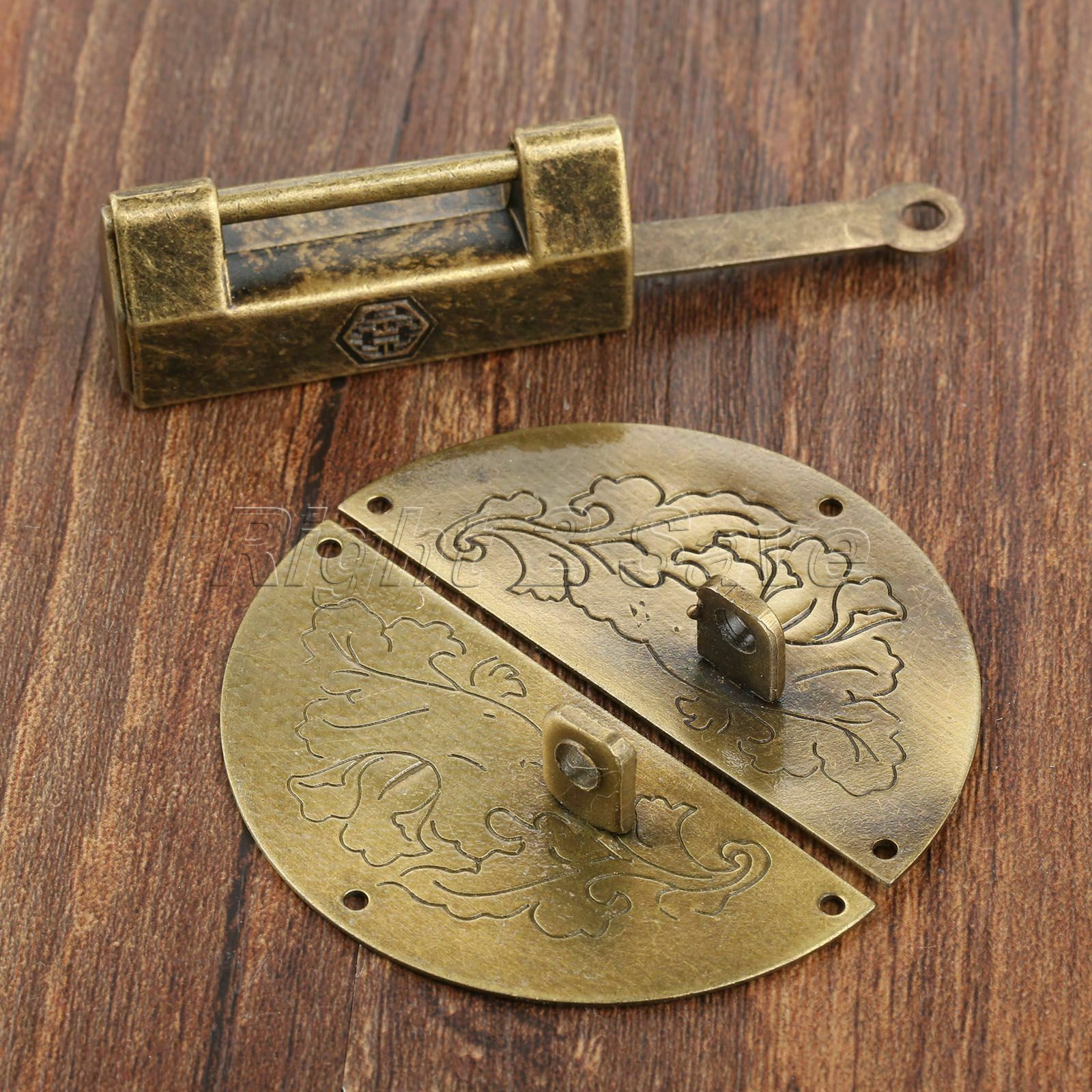 Chinese Old Jewelry Box Latch Catch Hasp & Padlock Set Chest Cabinet Hardware