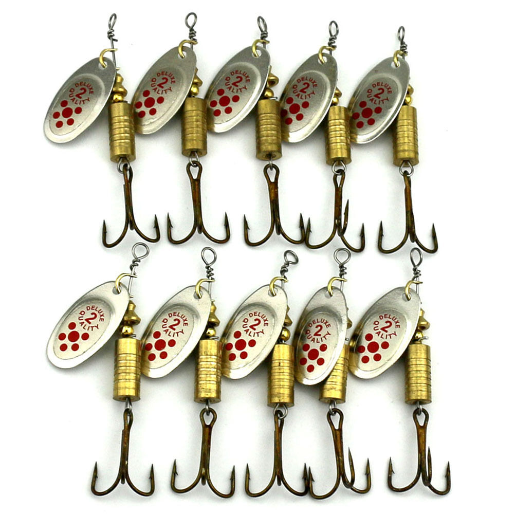 10 Pcs/Set Metal Fishing Baits Metal Dot Pattern Spinner Lures with Hook 6. DD