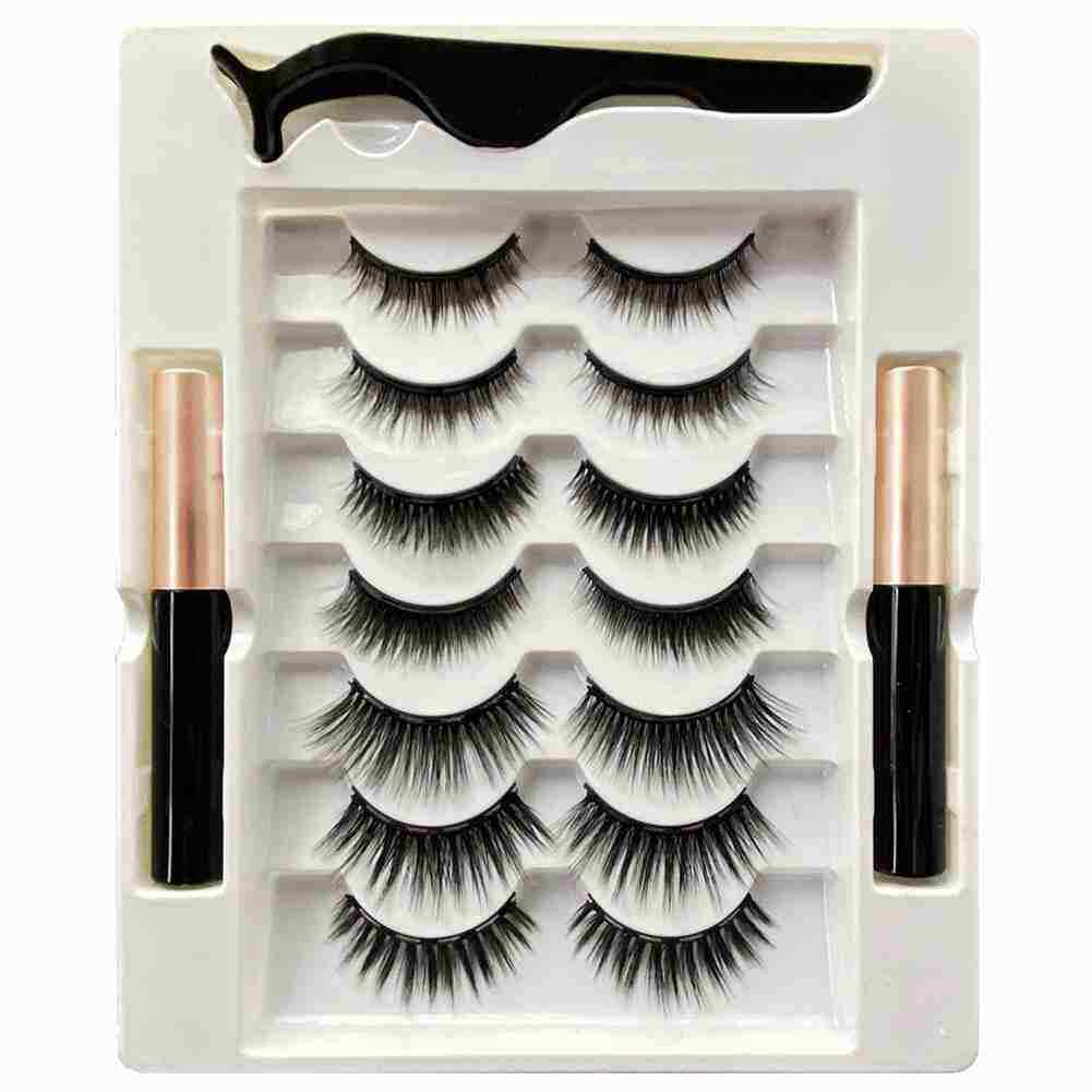 7Pairs/set Magnetic Eyelashes With Eyeliner Tweezer Long Lashes W9K8 Ship F5I0