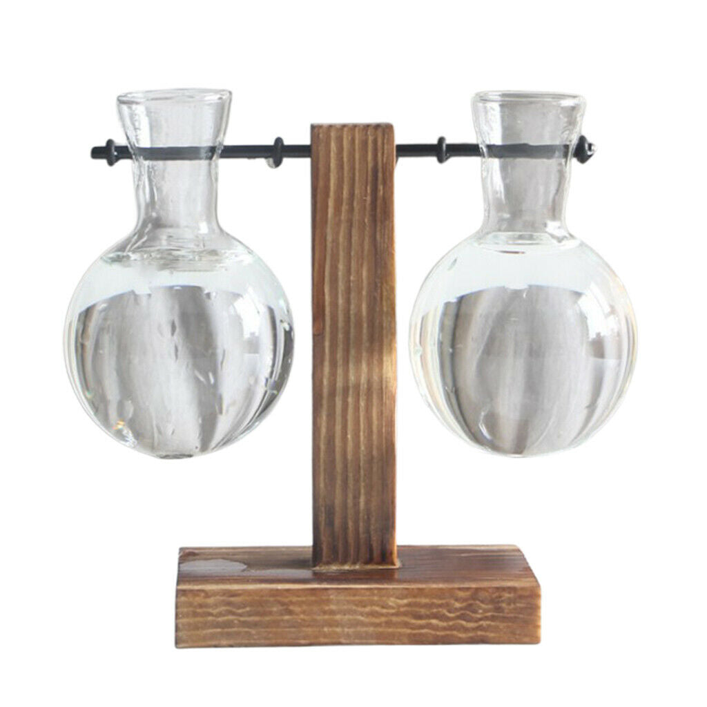 4Pack Rustic Glass Bulb Vase Holder w/ Wood Stand for Hydroponics Plants