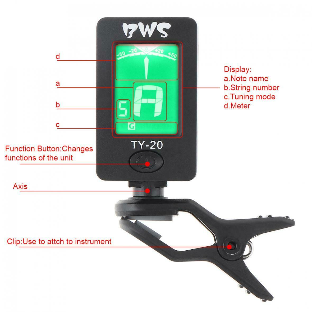 Clip on Guitar Tuner Backlighting for Chromatic Guitar Bass Ukulele Violin