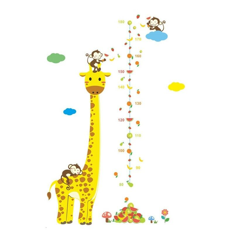 Cartoon Measure Wall Stickers For Kids Rooms Giraffe Monkey Height Chart RulerQ7