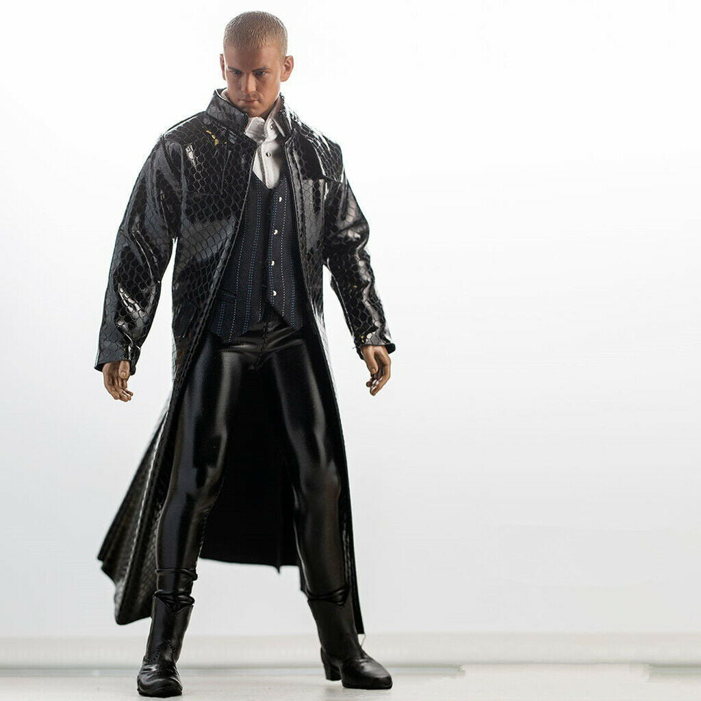 1/6 Scale Faux Leather Trench Coat, Compatible with Universal Brand 12 inch Male