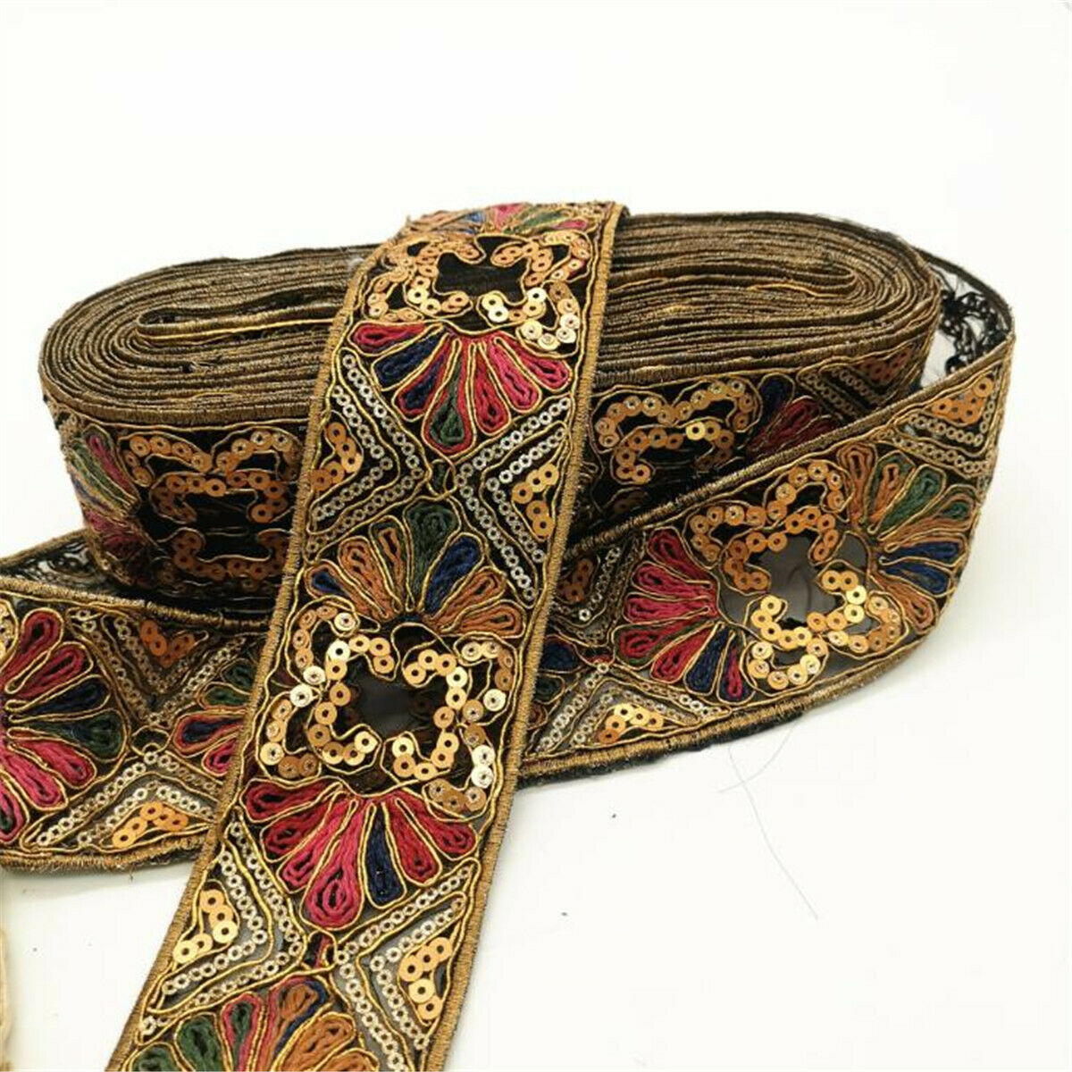 1 Yard Sequin Golden Thread Embroidered Lace Trim Ribbon DIY Clothing Sewing