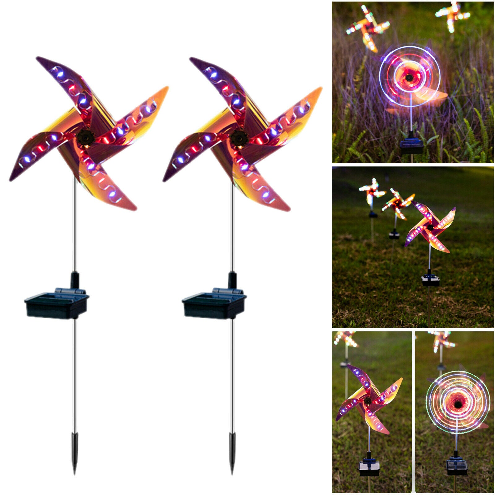 Solar Wind Spinner Light Garden Path Outdoor Yard Pinwheels Windmill Decor