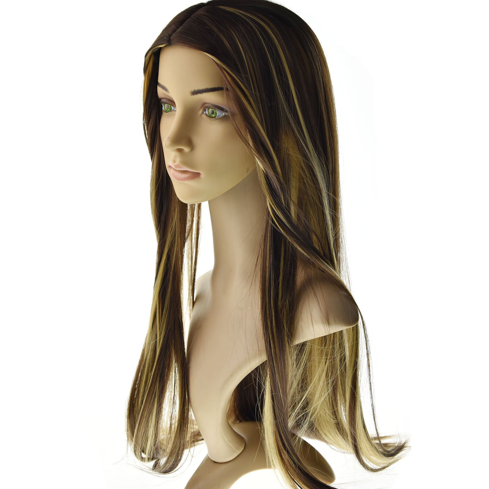 Women's Fashion Brown Highlight Ombre Human Hair Wigs Long Brazilian Hair Wigs