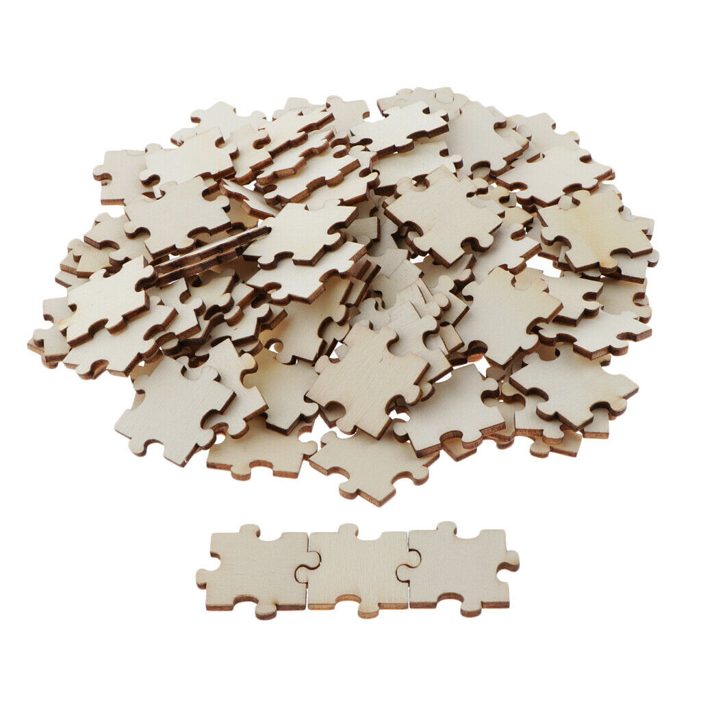 Creative 100x Blank Wooden Pieces For DIY Doodle Puzzle Jigsaw Kids Crafts