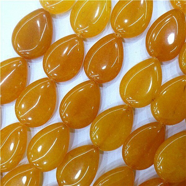 15 Grains / 1 Strand 25x18x7mm Yellow Malay Jade Teardrop DIY Loose Beads HH8038