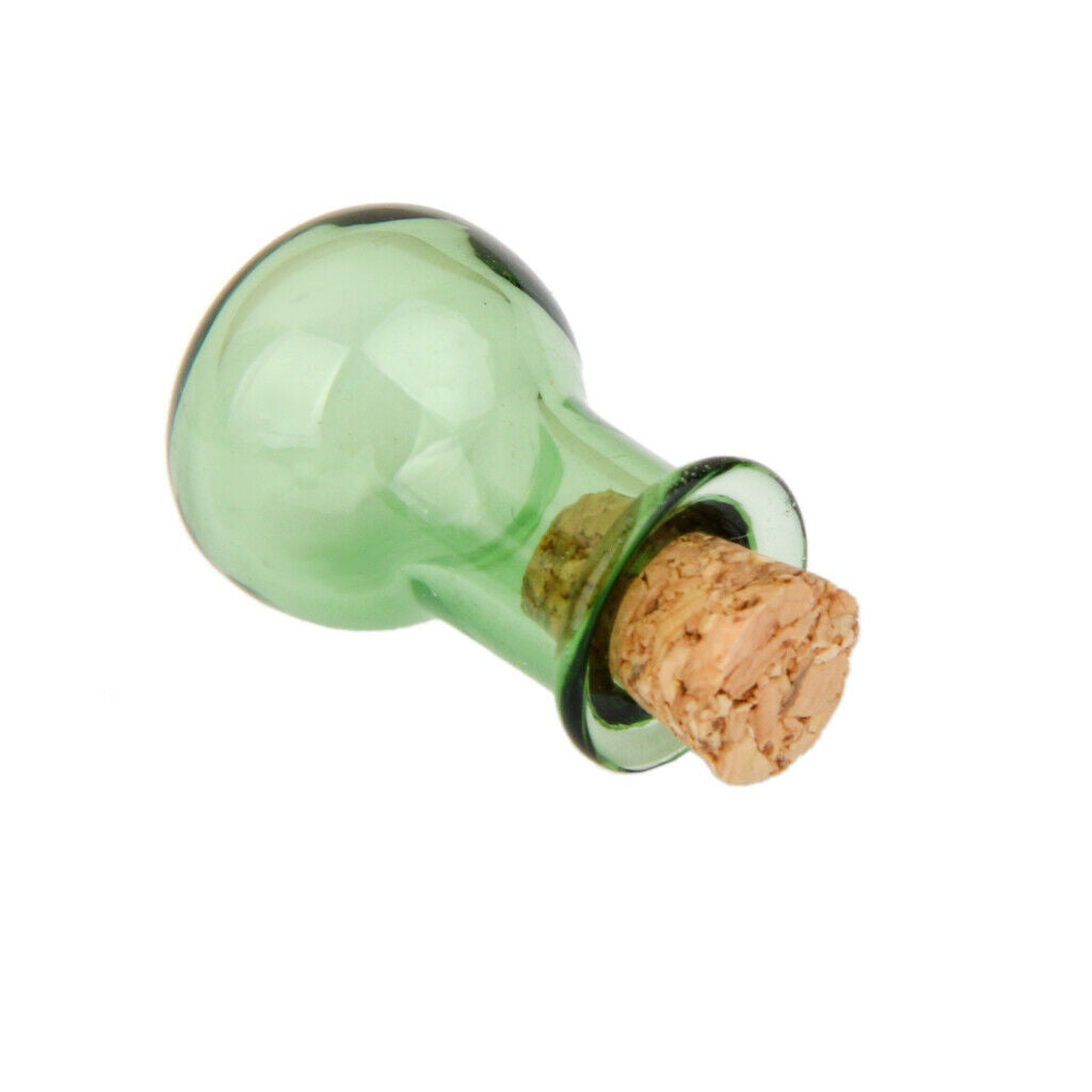 10 Glass Cork Bottles Flat Base Jars Vial Wishing Bottle DIY Pendants Green