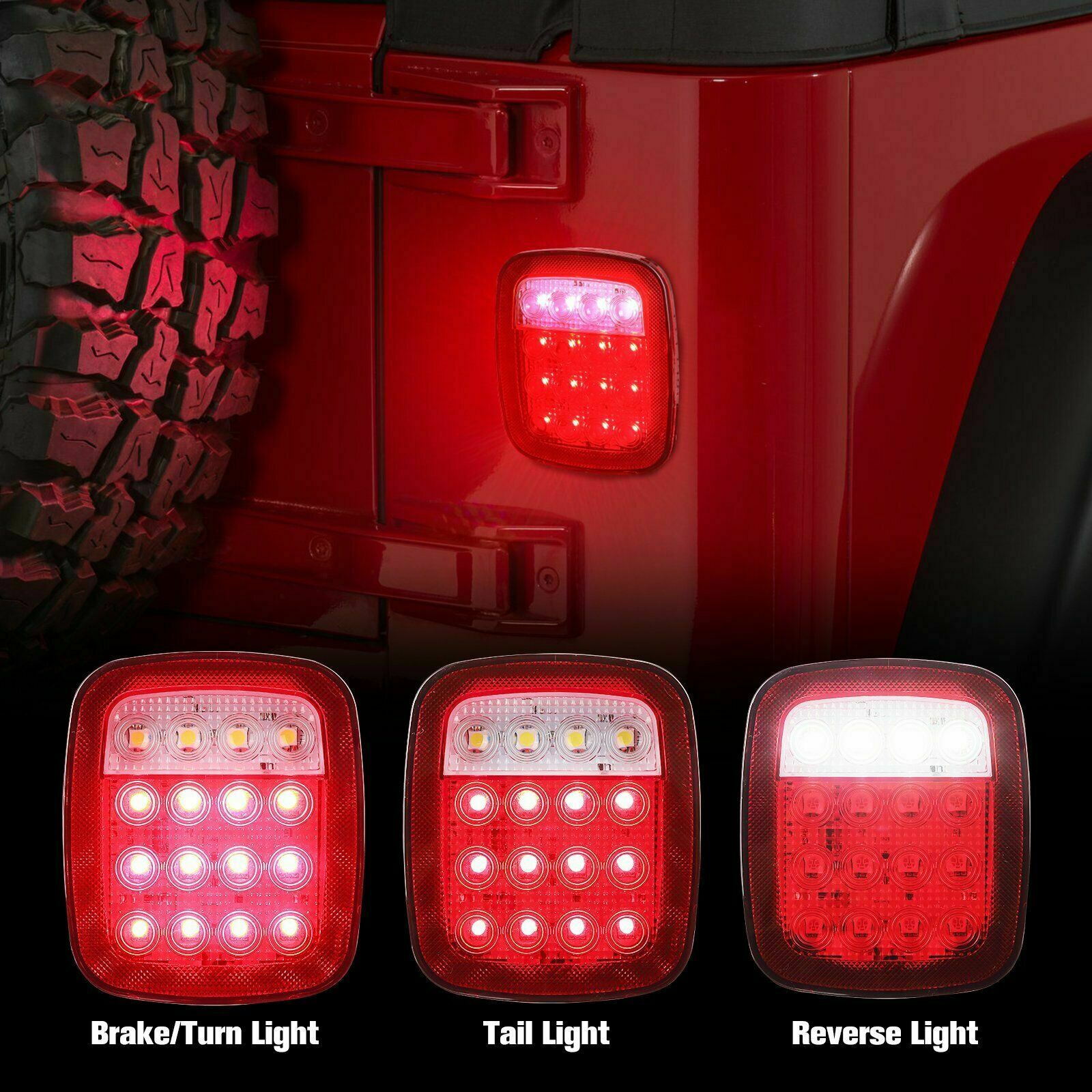 LED Tail Lights Rear Brake Lamps Turn Stop Reverse For Jeep Wrangler TJ CJ 76-06
